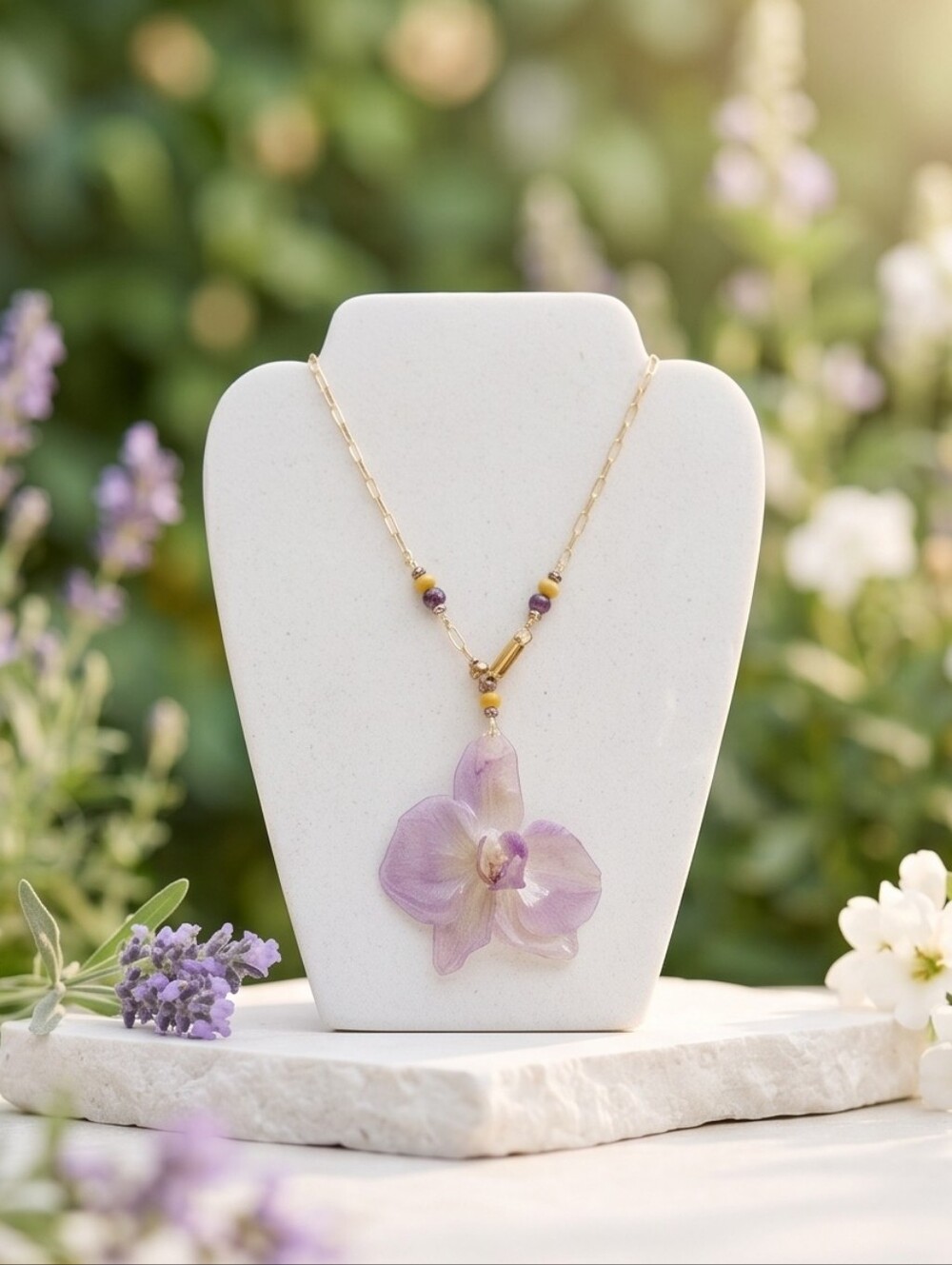 #298 HAND CRAFTED Necklace handcrafted handmade Orchid Resin Glass Beads